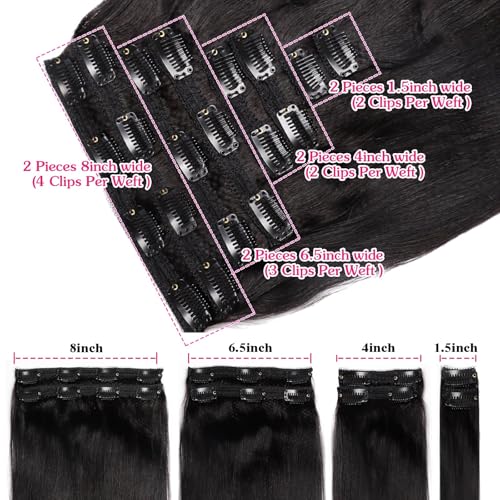 CZAAKX 16 Inch 120g Yaki Straight Clip-in Hair Extensions Natural Black for Women