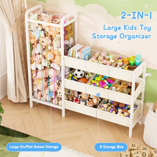 Kids Toy Storage Organizer with Stuffed Animal & Toy Chests - White