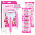 Razors for Women Include 2 Non-Slip Handles and 14 Blade Refills with a Shower Holder, 5 Premium Blades Women's Razors for Shaving with 360¡Æ Lubrication Reduces Irritation, Pink