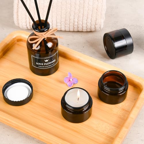 Amber Glass Jars with Black Airtight Lids - 1oz Travel Cosmetic Containers - NOOEEISS