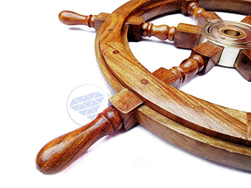 Natural Wood Pirate Ship Wheel - 30 Inch Nautical Wall Decor