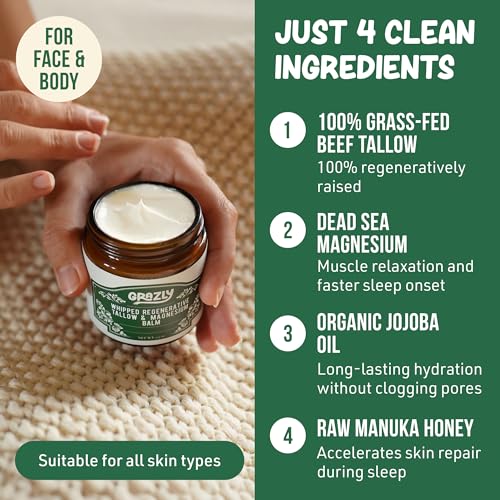 Grazly Unscented Whipped Beef Tallow for Skin - 2.5 oz - Nourishing Moisturizer