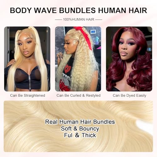 ROYAL IMPRESSION 24 Inch Blonde Body Wave Hair Bundles 613 Virgin Human Hair No Tangle