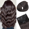 Dark Brown Clip-In Human Hair Extensions - 14 Inch, Salon Quality, Easy Style - Variation #2