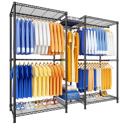 Ulif E12 Pro Heavy Duty Clothing Rack with Shelves - Black, 71" Wide