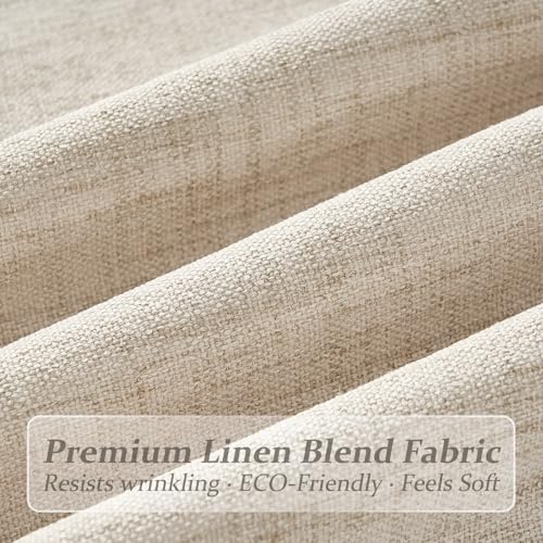 Natural Pinch Pleated Linen Curtains 96 Inches Long - Set of 4, Light Filtering, Rustic Sheer Drapes, Back Tab Design
