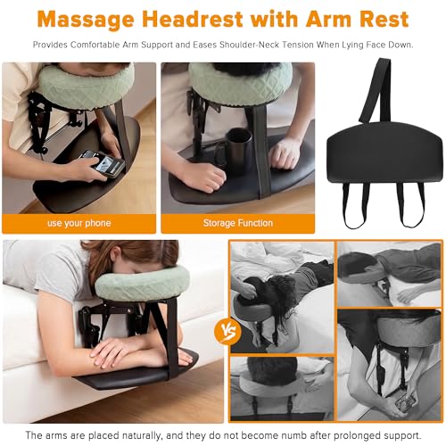 Adjustable Massage Headrest for Bed with Armrest Shelf - Portable Face Down Pillow for Home, Spa, and Post-Surgery Relief