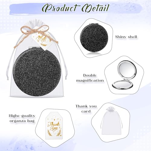 Chunful 30 Black Compact Magnifying Mirrors Wedding Gift Set with Thank You Cards