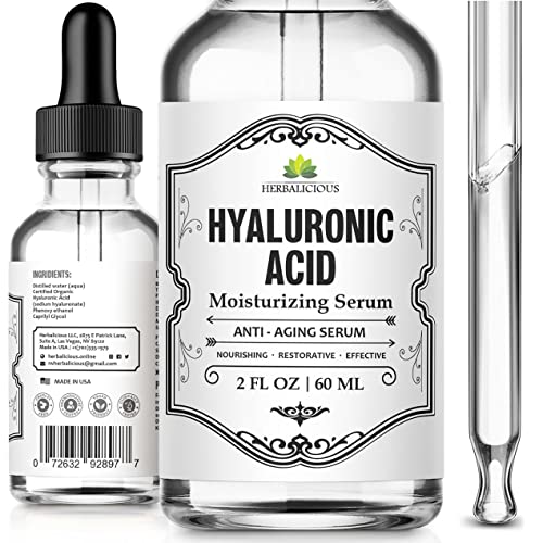 Herbalicious Hyaluronic Acid Serum for Face - Hydrating Anti-Aging Moisturizer, 2oz