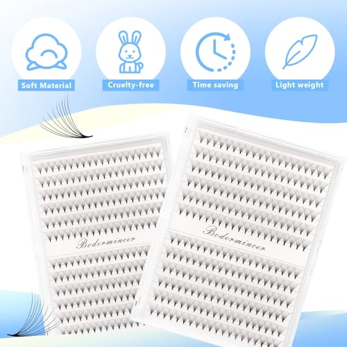 Short Stem Nature Long 10D Premade Fans Dramatic Volume Eye Lashes Extensions Thickness 0.07mm D Curl Soft and Light Weight Individual False Eyelashes Cluster (14MM)