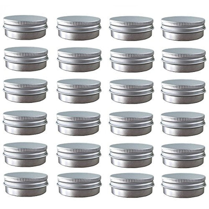 48 Pack (2 Oz/60ml) Screw Top Round Aluminum Tin Cans, Rust-Resistant Metal Tin Storage Jar Containers with Screw Cap for Lip Balm, Cosmetic, Candles Salve Make Up Eye Shadow Powder Candy Tea (Silver)