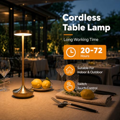 Willdoak 2 Pack Cordless Rechargeable Table Lamps Titanium - 6000mAh, 72H Runtime