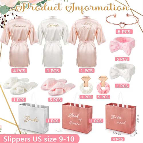 Bride and Bridesmaids Robes Set with Slippers & Accessories - White, Pink - 6