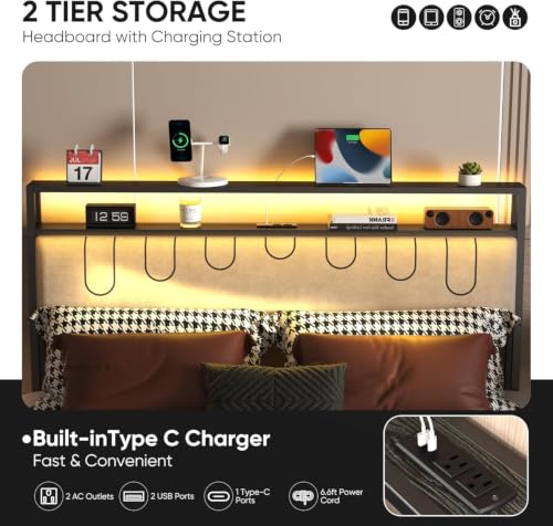 Full Size Bed Frame with Charging Station & LED Lights - Fashion Variation