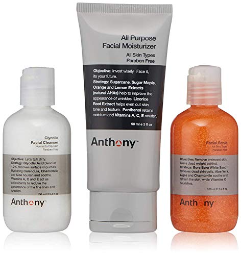 Anthony Face It & Go Facial Skincare Kit - Cleanser, Moisturizer & Scrub