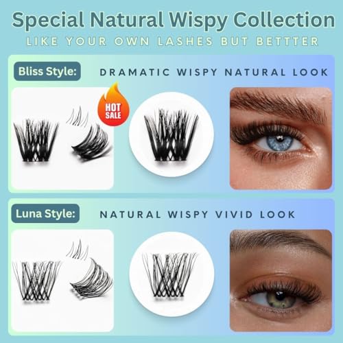 New Flora Wispy Volume Lash Clusters Kit - Waterproof (8-18mm) Ultra Thin Band With Bottom Lashes - Wispy Lash Clusters Kit individual fluffy Eyelash Clusters - AVELASH Eyelashe extension D Curl