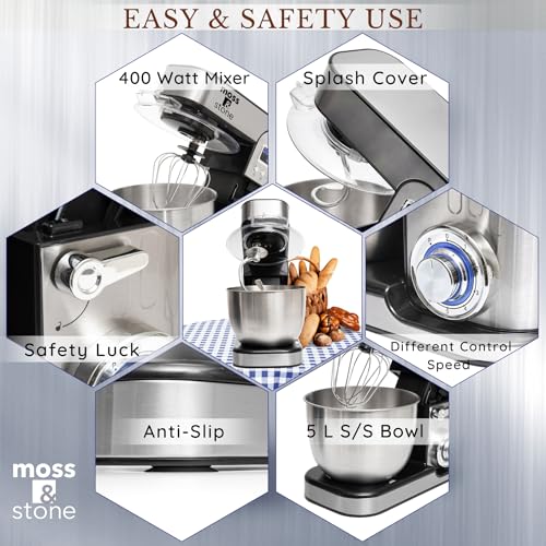 Stainless Steel LCD Stand Mixer with 6 Speeds, 5.5 Qt Bowl & Attachments