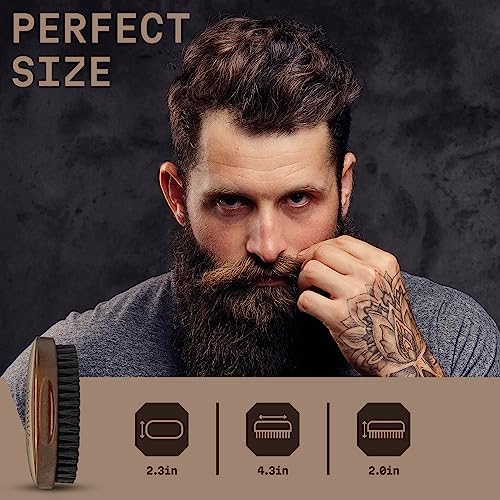 Striking Viking Beard Brush for Men - 4.3 in Beech Wood Handle, Brown - Boar Bristle Beard Brush & Grooming Comb - Travel Size Pocket Groomer