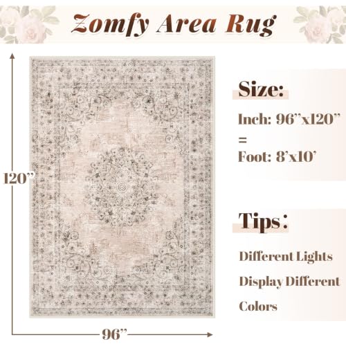 Large Washable Vintage Area Rug 8x10 Distressed Brown Indoor Floor Carpet