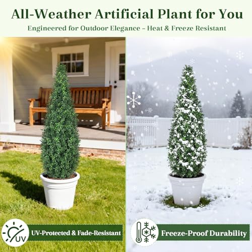 48-Inch Artificial Boxwood Topiary Trees with Black Pots - Set of 2