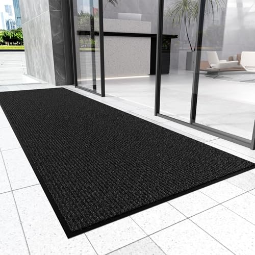 Heavy Duty Outdoor Door Mat 3x10 ft Black Striped Non-Slip Entry Welcome Mat