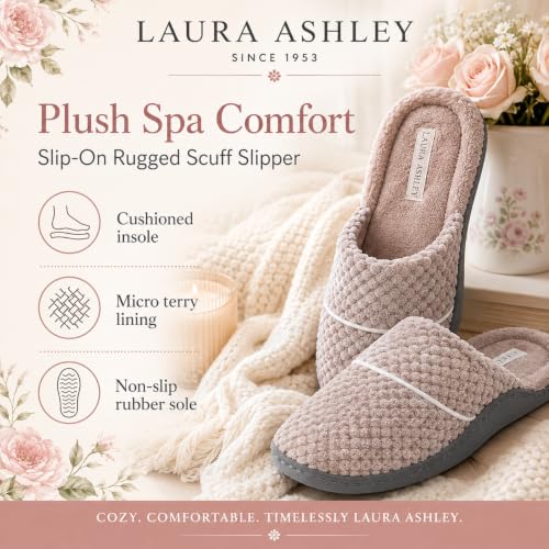 Laura Ashley Women's X-Large Stone Spa Slip-On Rugged Scuff Slippers with Cushioned Insole