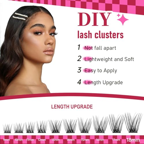 Lash Clusters DlY Eyelash Extensions 50D 0.07 D Curl 9-16mm Eyelash Clusters Mixed Tray Cluster Eyelash Extensions Natural individual Lashes (50D-0.07D-9-16mm)