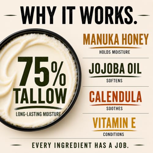 Beef Tallow Face & Body Moisturizer with Manuka Honey - Whipped Balm, 4 oz