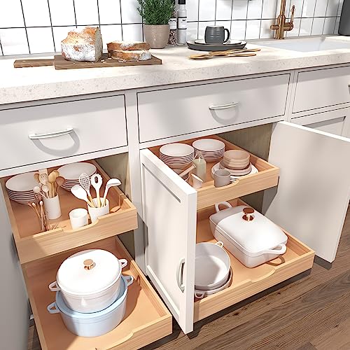 14”W x 21”D Fully Assembled Wooden Pull Out Kitchen Cabinet Drawer Organizer