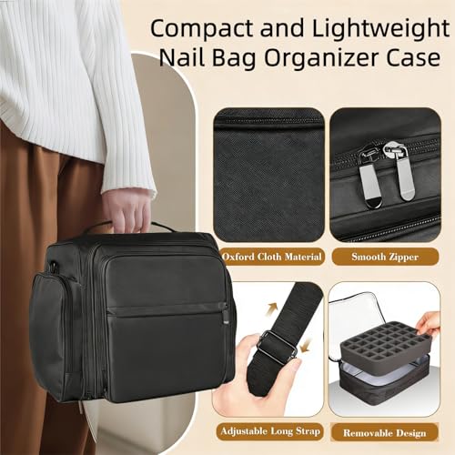 Large Capacity Nail Polish Organizer Bag with Removable Drawers & Travel Carrying Options