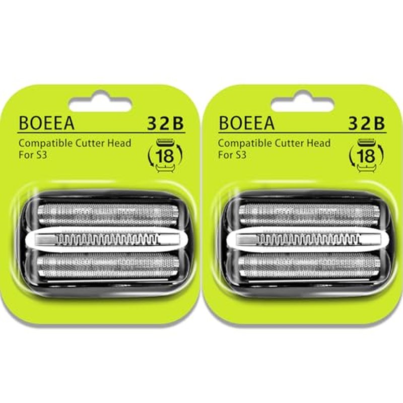 32B Shaver Head for Braun Series 3, Replacement Foil & Cutter Cassette Suitable for Braun Foil Shaver 3000s 3010s 3020s 3030s 3040s 3050cc 3070cc 3080s 3090cc 320 330 340 350cc [2 Pack]