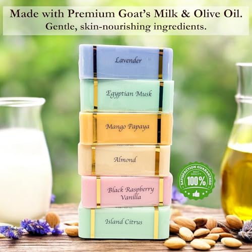 The Grecian Soap Company Goat Milk and Olive Oil Bar Soap ? 6-Pack (5 Ounces Each, total 30ozs.) ? Moisturizing Body Wash, Bar Soap for Bath and Shower, Goat Milk, Non-Toxic, Made in USA