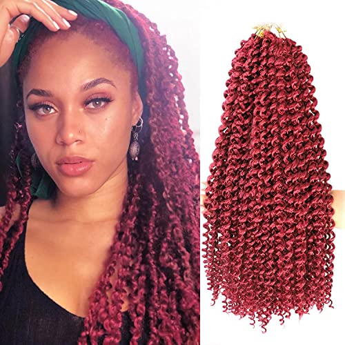 RENJOING 18 Inch Burgundy Passion Twist Hair 6 Packs Water Wave Crochet Extensions