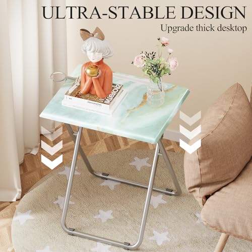 Sea Blue Marble Folding TV Tray Table Set of 4 - Portable Snack & Dinner Tables