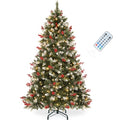Pre-Lit 6ft Artificial Christmas Tree with Red Berries & Remote Control - Green with Berries