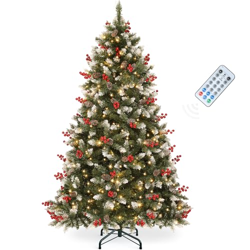 Pre-Lit 6ft Artificial Christmas Tree with Red Berries & Remote Control - Green with Berries