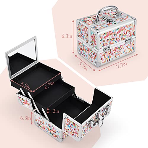Mosaic Orange Makeup Train Case with Mirror & Lockable Storage for Girls