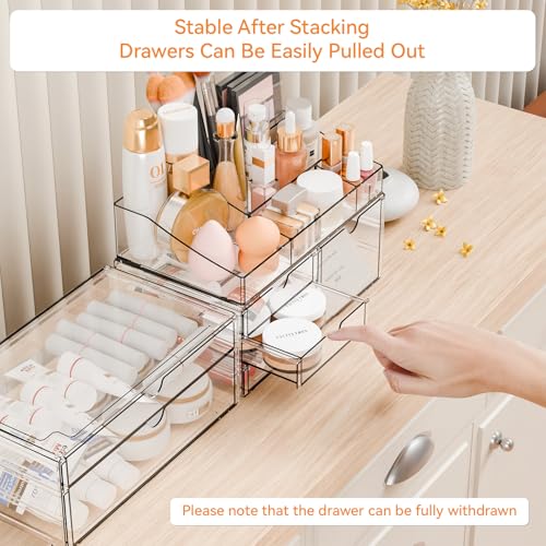 Yieach 6-Drawer Clear Makeup Organizer for Vanity and Counter - Stackable Cosmetic Storage