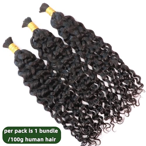 Water Wave Human Hair for Knotless Braiding - Natural Black, 16 Inch, Double Drawn