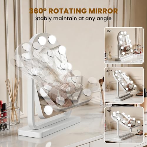 Rechargeable 14x12 Inch Lighted Vanity Mirror with 10 Bulbs and 10X Magnification - White