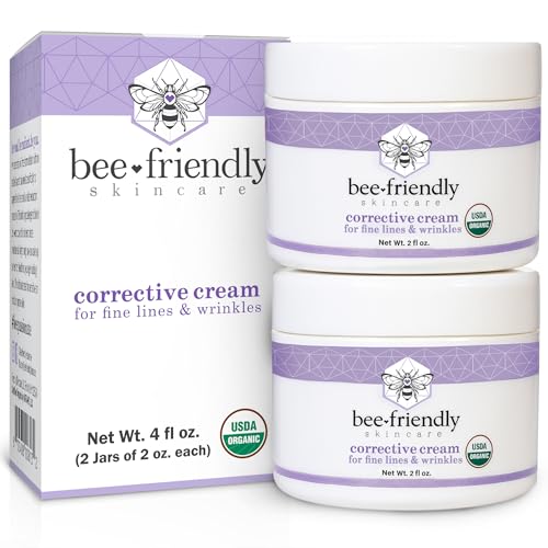BeeFriendly Organic Corrective Cream, USDA Certified Face Moisturizer Rich Revitalizing Night Cream For Sensitive Skin Aids With Fine Lines, Wrinkles, Crows Feet, Eyes, Face, Neck 4 oz (2 Jars in box)
