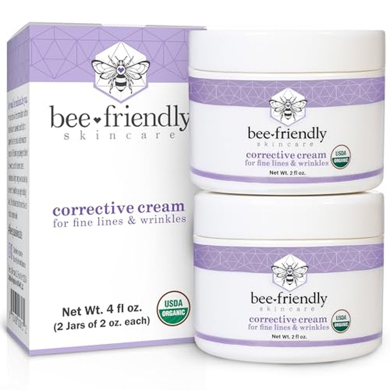 BeeFriendly Organic Corrective Cream, USDA Certified Face Moisturizer Rich Revitalizing Night Cream For Sensitive Skin Aids With Fine Lines, Wrinkles, Crows Feet, Eyes, Face, Neck 4 oz (2 Jars in box)