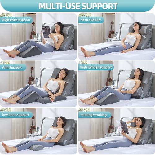 Grey 4-Piece Orthopedic Bed Wedge Pillow Set for Sleeping, Post Surgery Support