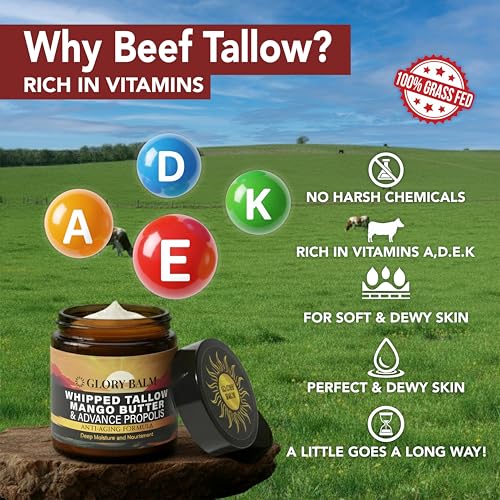 Whipped Beef Tallow Skin Moisturizer with Mango & Propolis - 4oz Natural Balm