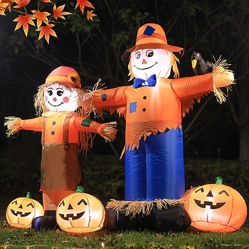 6ft Inflatable Halloween Pumpkin & Scarecrow Decor with LED Lights - Fall Yard Decoration - Variation of Scarecrow-Two