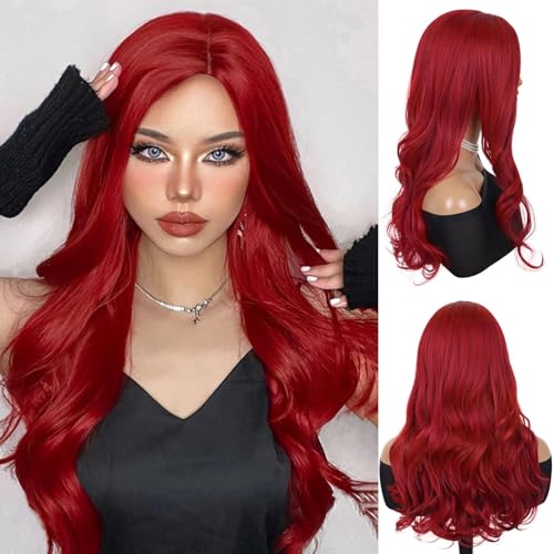 Red Long Body Wave Wigs for Women - 23 Inch Cosplay & Fashion