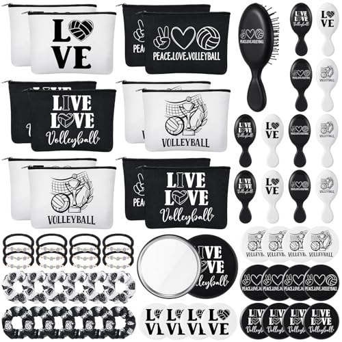 Volleyball Team Gift Set with Cosmetic Bags Mirrors Hair Scrunchies Bracelets - 60 Pieces - Variation of Volleyball