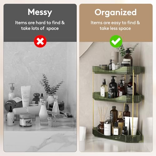 Corner Bathroom Counter Organizer 3 Tier Storage Shelf - Green
