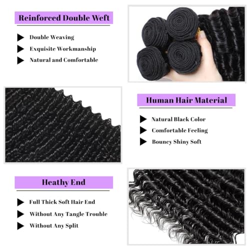 Deep Wave Human Hair Bundles 14 Inch Natural Color Brazilian Virgin Hair Curly Extensions