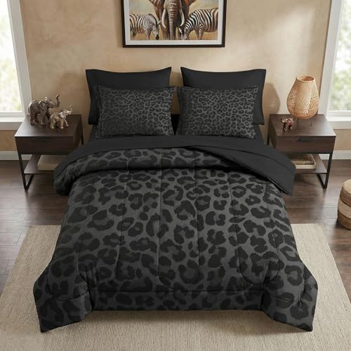 Nesker King Comforter Set with Sheets - Leopard Print 7-Piece Bedding